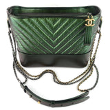 Chanel Gabrielle Medium Chevron Metallic Leather Hobo Bag
