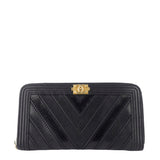Chanel Boy Chevron Mixed Leather Zip Around Wallet
