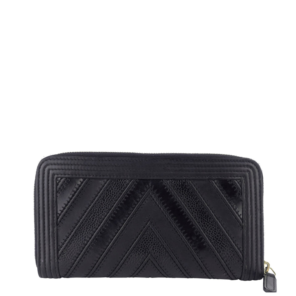 Chanel Boy Chevron Mixed Leather Zip Around Wallet