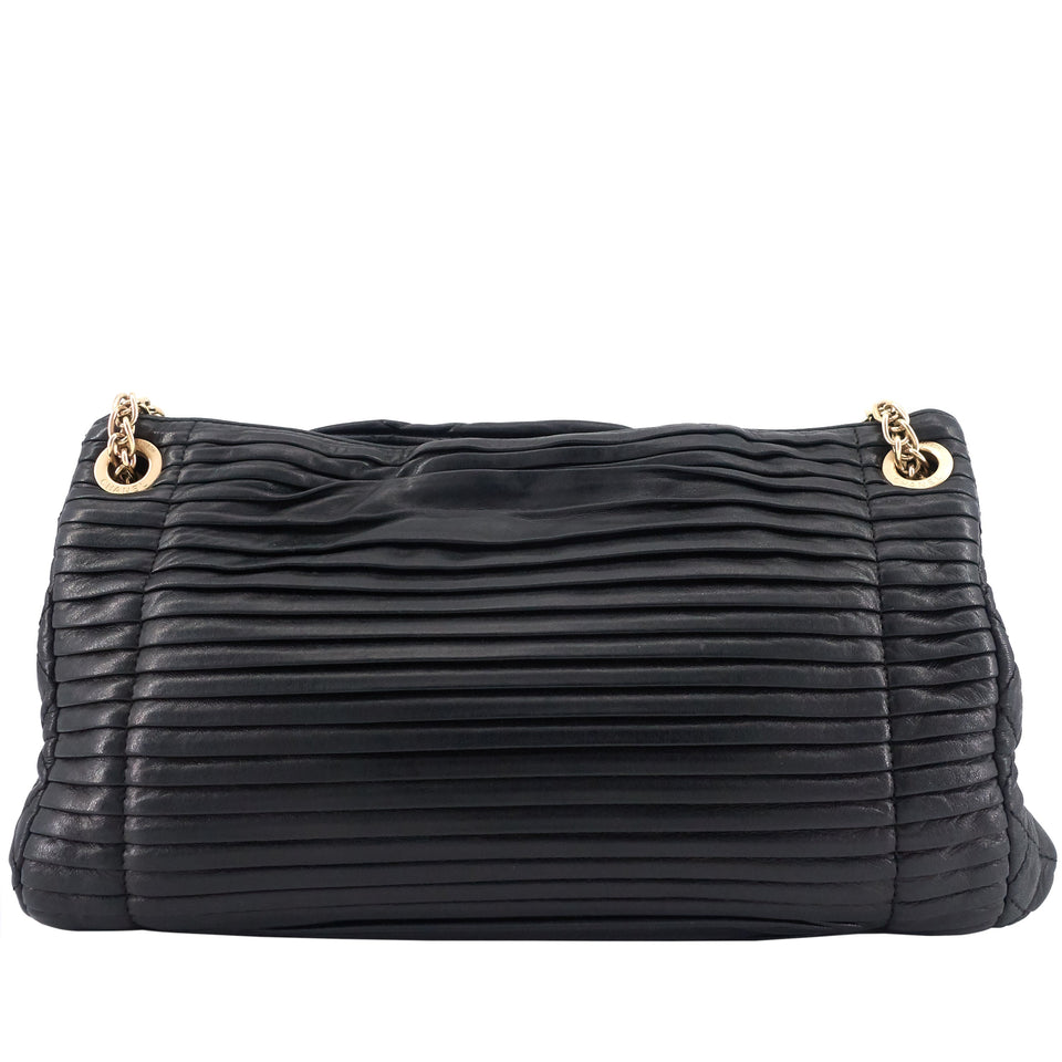 Chanel CC Accordion Pleated Lambskin Leather Chain Bag