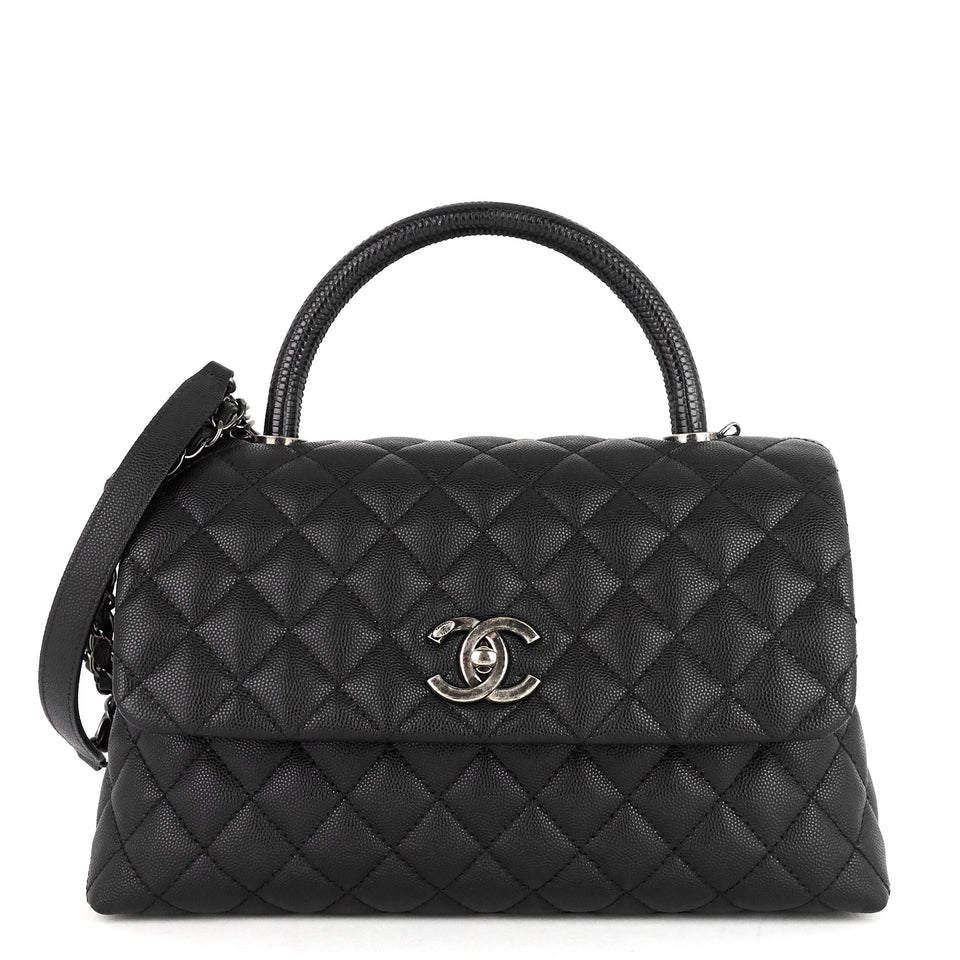 Chanel CC Coco Small Caviar and Lizard-Embossed Calfskin Top Handle Bag