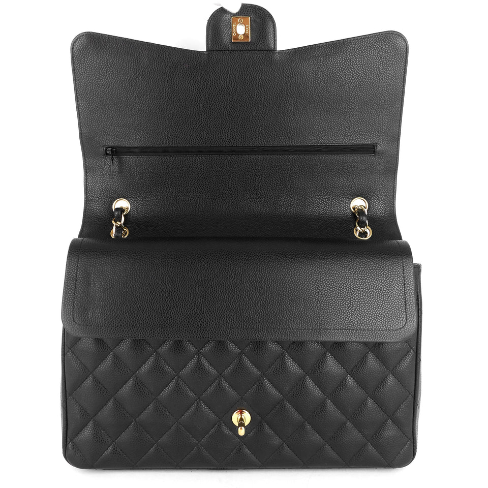 Chanel Double Flap Quilted Caviar Leather Bag