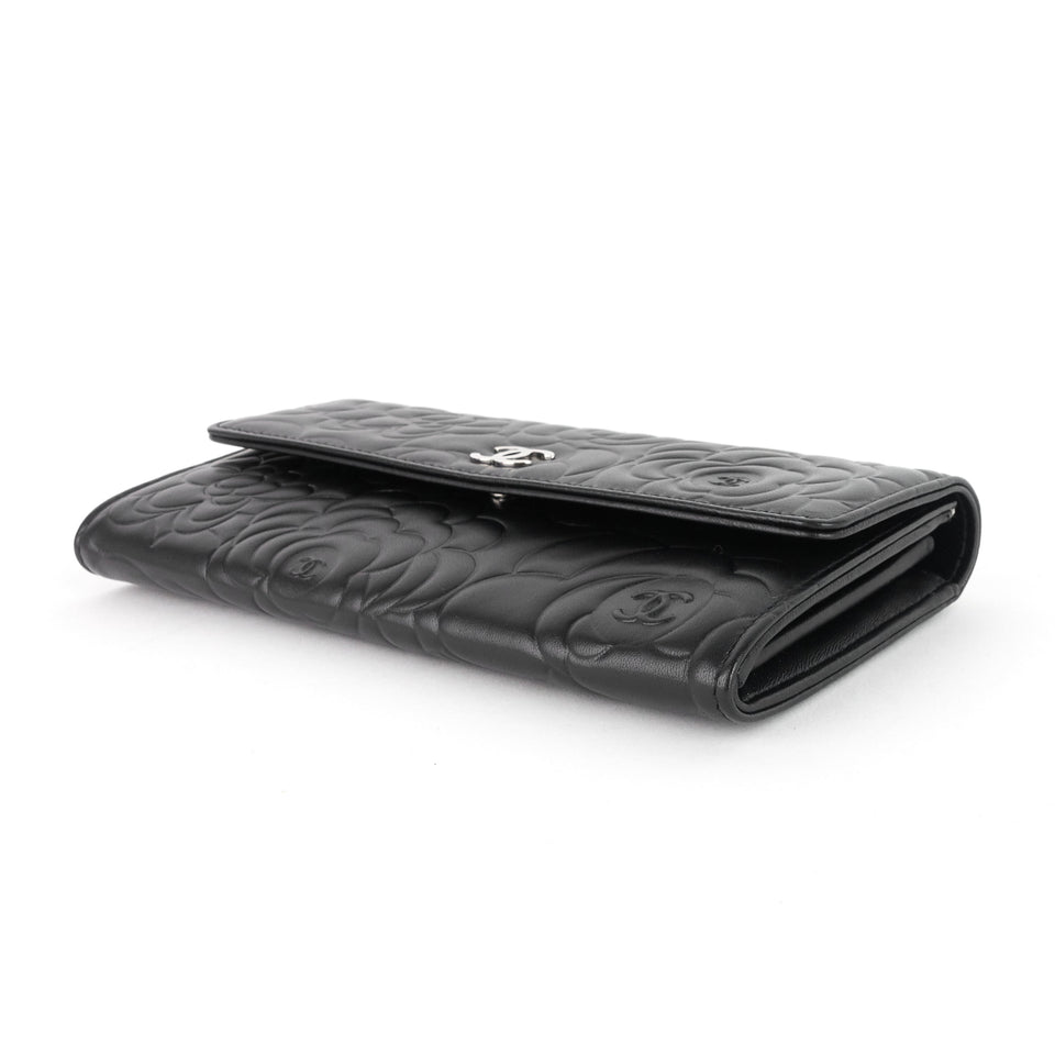 Chanel Embossed Camellia Lambskin Flap Wallet