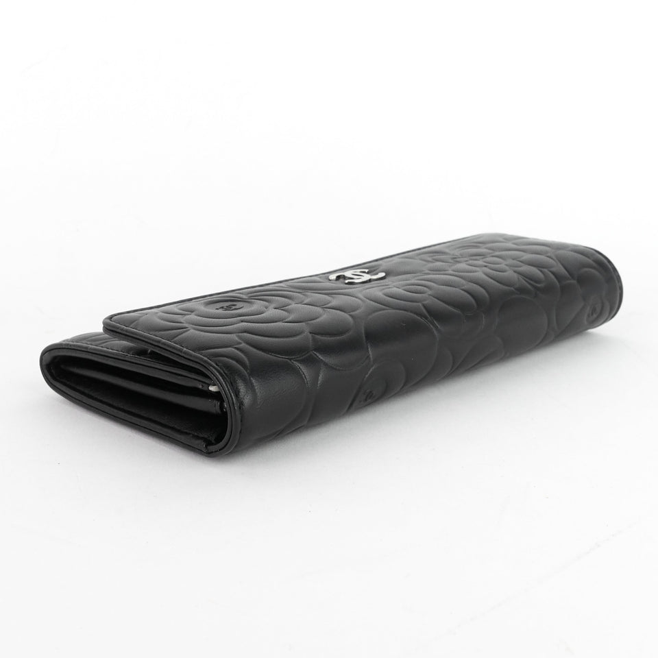 Chanel Embossed Camellia Lambskin Flap Wallet
