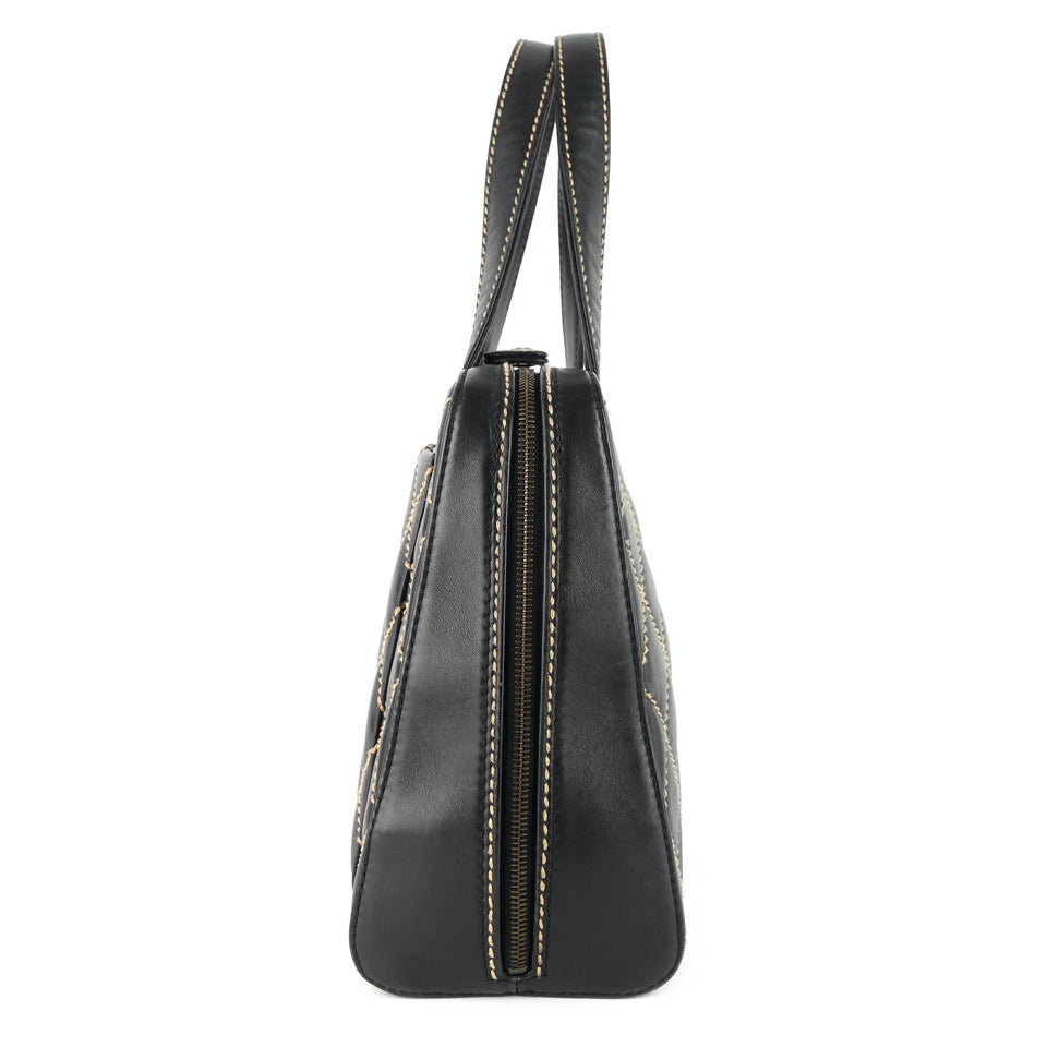Chanel Surpique Top Handles Calfskin Leather Bowler Bag
