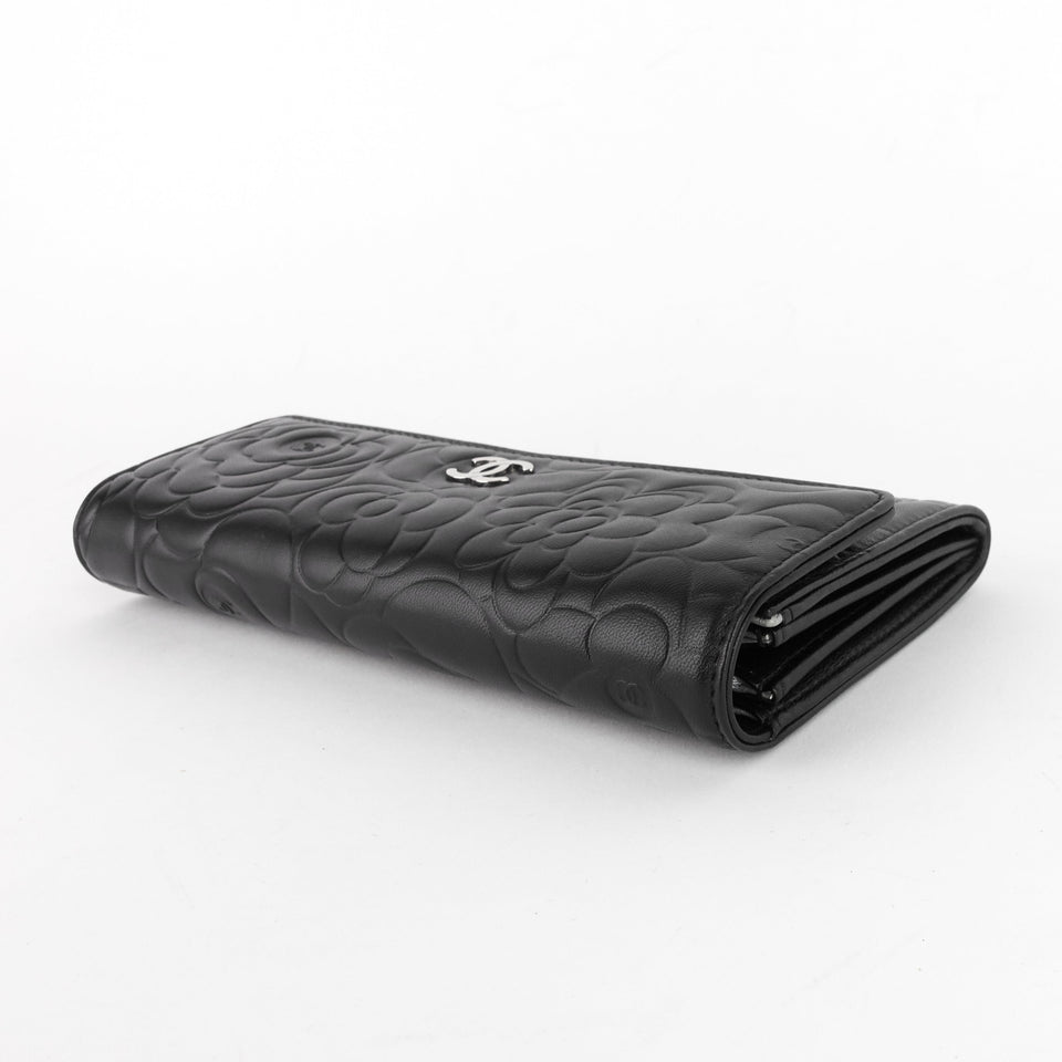 Chanel Embossed Camellia Lambskin Flap Wallet