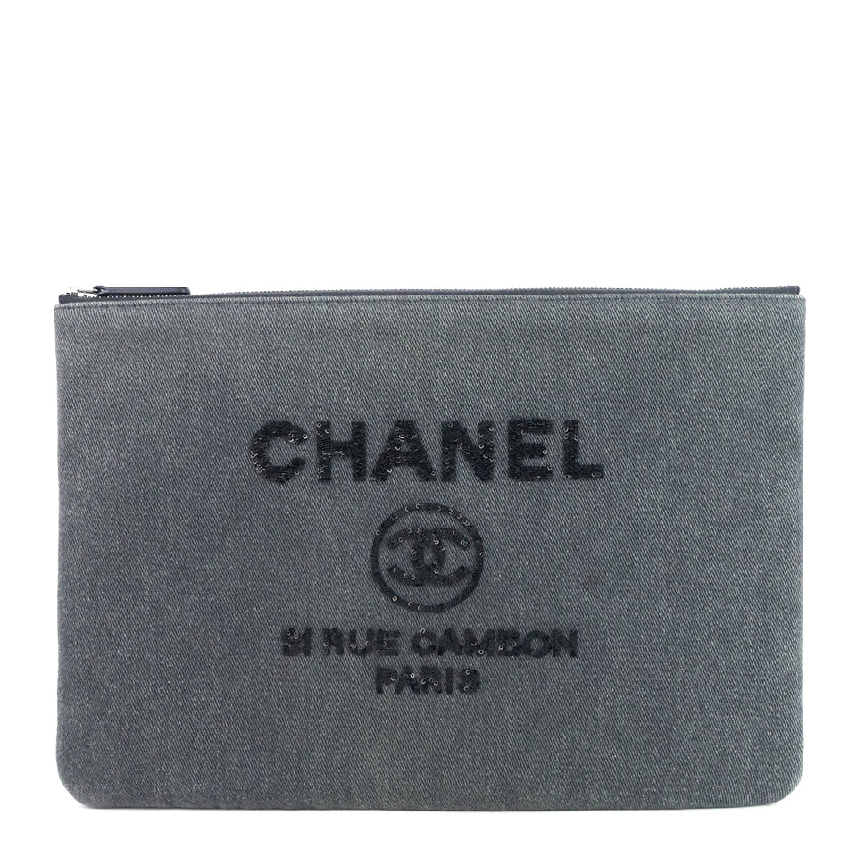Chanel Deauville Denim O Case Sequin Clutch Bag