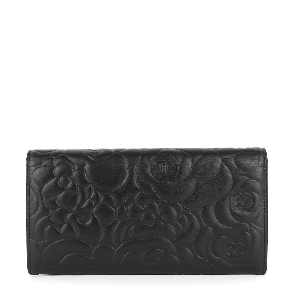 Chanel Embossed Camellia Lambskin Flap Wallet