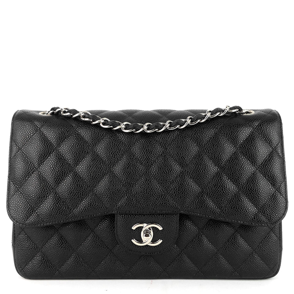 Chanel Double Flap Quilted Caviar Leather Bag