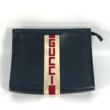 Gucci Clutch bag 475316 leather black pouch bag web stripe logo