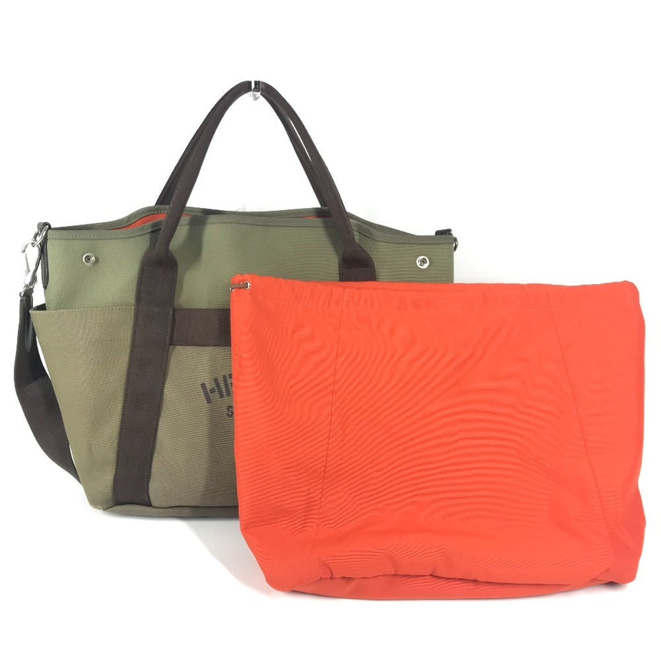 Hermes Tote Bag Leather / canvas khaki With bag-in-bag Sucked Pansage Groom Women
