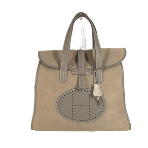 Hermes Handbag Leather / canvas gray Punching H logo Hood