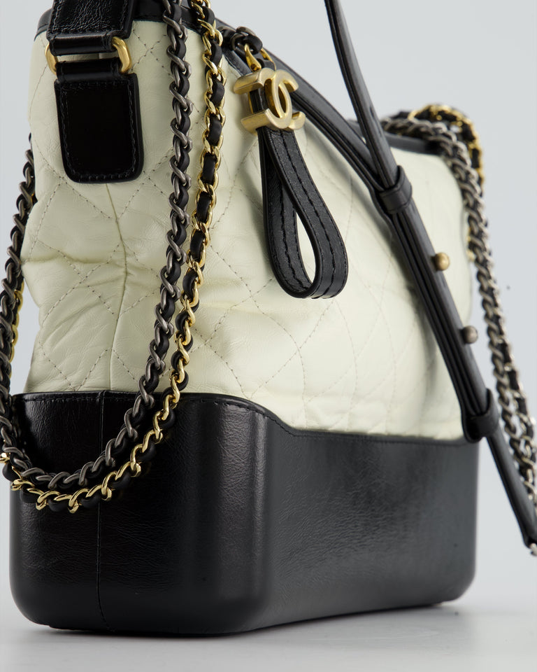 Chanel Gabrielle Medium Bag in White & Black Aged Calfskin – Bags Junction