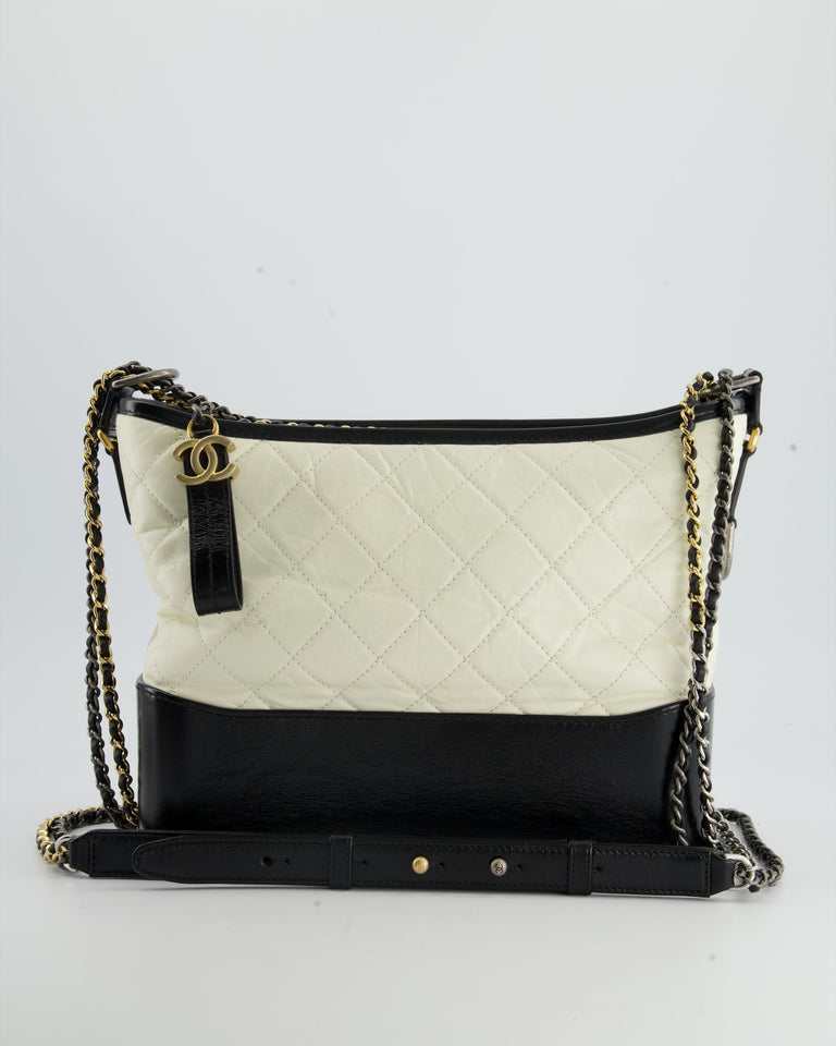 Chanel Gabrielle Medium Bag in White & Black Aged Calfskin – Bags Junction