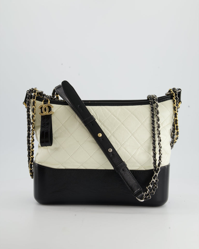 Chanel Gabrielle Medium Bag in White & Black Aged Calfskin – Bags Junction
