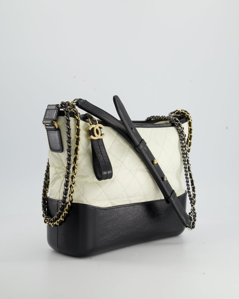 Chanel Gabrielle Medium Bag in White & Black Aged Calfskin – Bags Junction