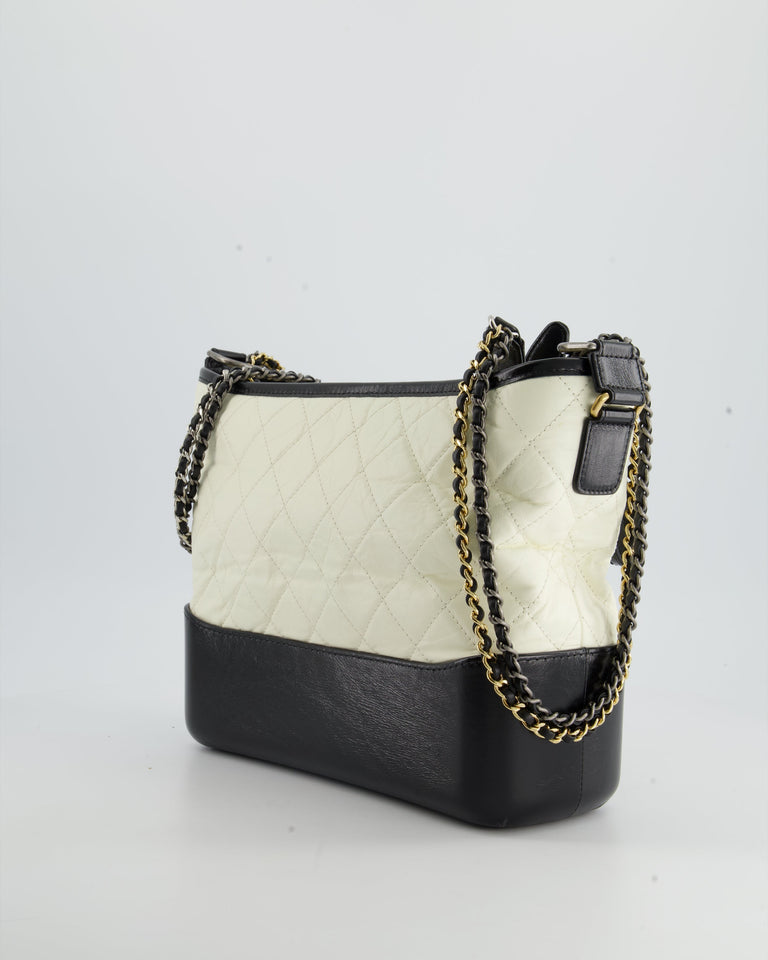 Chanel Gabrielle Medium Bag in White & Black Aged Calfskin – Bags Junction
