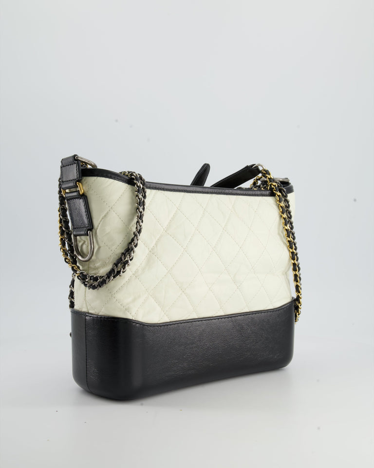 Chanel Gabrielle Medium Bag in White & Black Aged Calfskin – Bags Junction