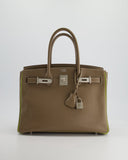 Hermes HSS Birkin 30 Retourne Bag in Etoupe & Vert Anis Chèvre Mysore with Brushed Palladium Hardware