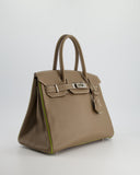 Hermes HSS Birkin 30 Retourne Bag in Etoupe & Vert Anis Chèvre Mysore with Brushed Palladium Hardware