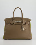 Hermes HSS Birkin 30 Retourne Bag in Etoupe & Vert Anis Chèvre Mysore with Brushed Palladium Hardware