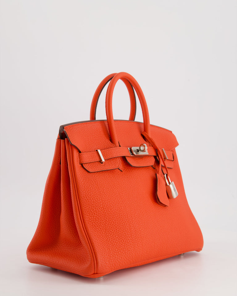 Hermes Birkin 25 Retourne Bag in Capucine Togo Leather and Palladium Hardware