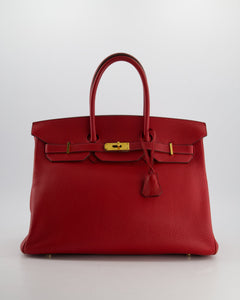 *FIRE PRICE* Hermes Birkin 35cm Retourne Bag in Rouge Clemence Leather with Gold Hardware