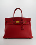 *FIRE PRICE* Hermes Birkin 35cm Retourne Bag in Rouge Clemence Leather with Gold Hardware