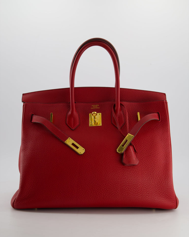 *FIRE PRICE* Hermes Birkin 35cm Retourne Bag in Rouge Clemence Leather with Gold Hardware