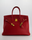 *FIRE PRICE* Hermes Birkin 35cm Retourne Bag in Rouge Clemence Leather with Gold Hardware