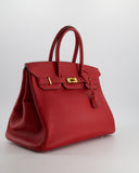 *FIRE PRICE* Hermes Birkin 35cm Retourne Bag in Rouge Clemence Leather with Gold Hardware
