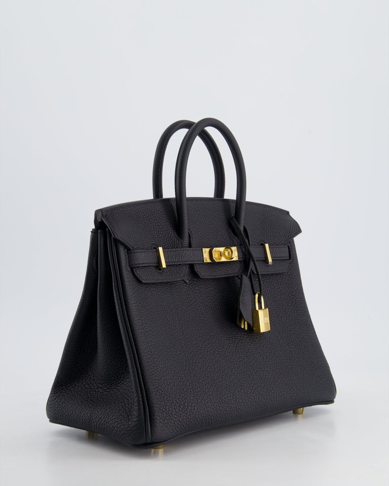 *HOLY GRAIL* Hermes Birkin 25 Retourne Bag in Noir Togo Leather with Gold Hardware
