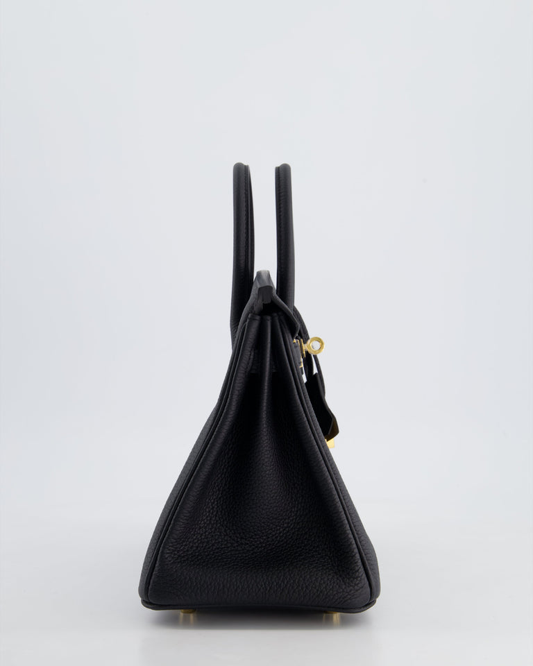 *HOLY GRAIL* Hermes Birkin 25 Retourne Bag in Noir Togo Leather with Gold Hardware