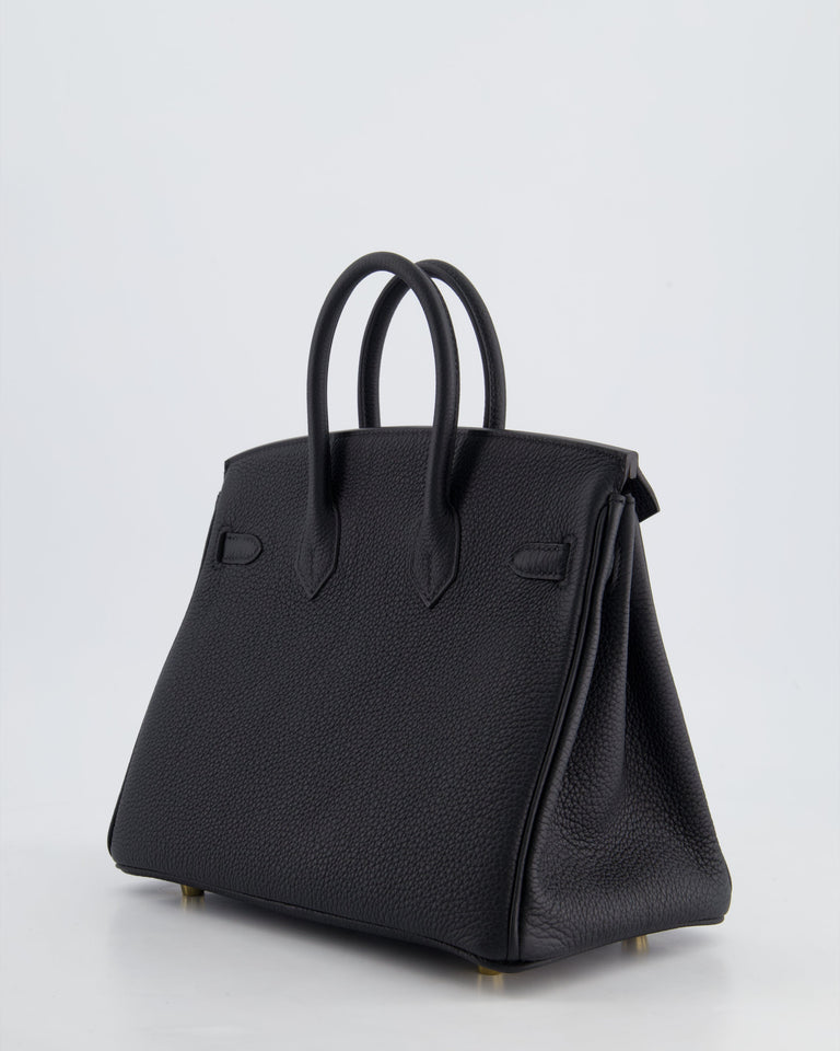 *HOLY GRAIL* Hermes Birkin 25 Retourne Bag in Noir Togo Leather with Gold Hardware