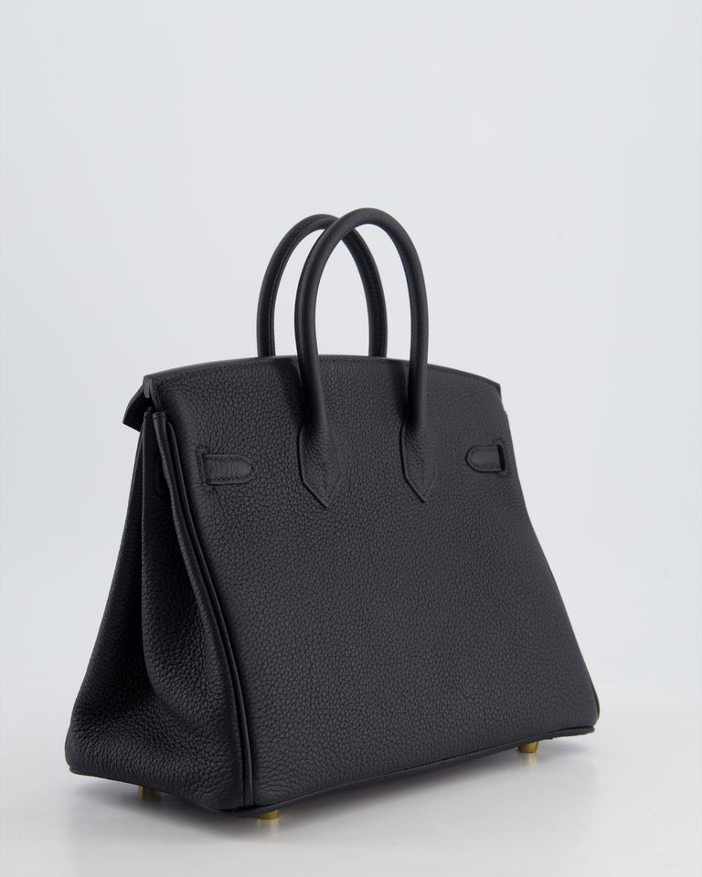 *HOLY GRAIL* Hermes Birkin 25 Retourne Bag in Noir Togo Leather with Gold Hardware