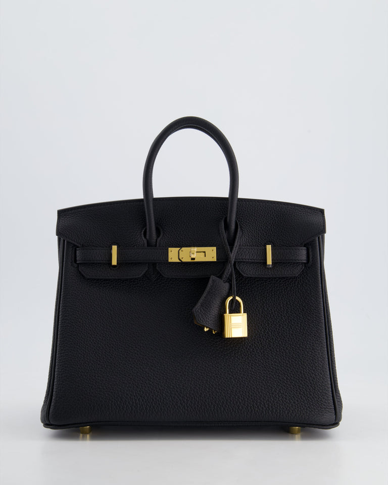 *HOLY GRAIL* Hermes Birkin 25 Retourne Bag in Noir Togo Leather with Gold Hardware