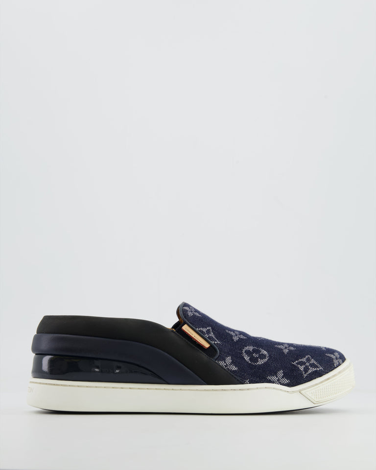 Louis Vuitton Blue Denim with Monogram Logo Slip On Tempo Trainers EU 37