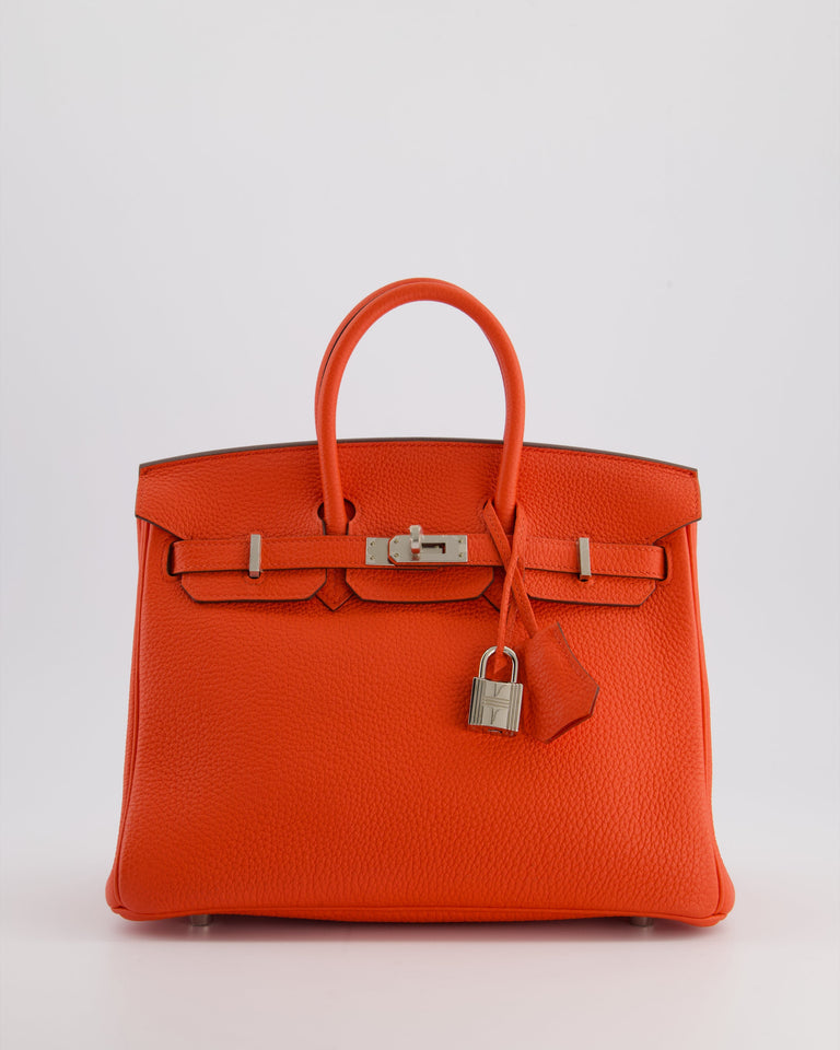 Hermes Birkin 25 Retourne Bag in Capucine Togo Leather and Palladium Hardware