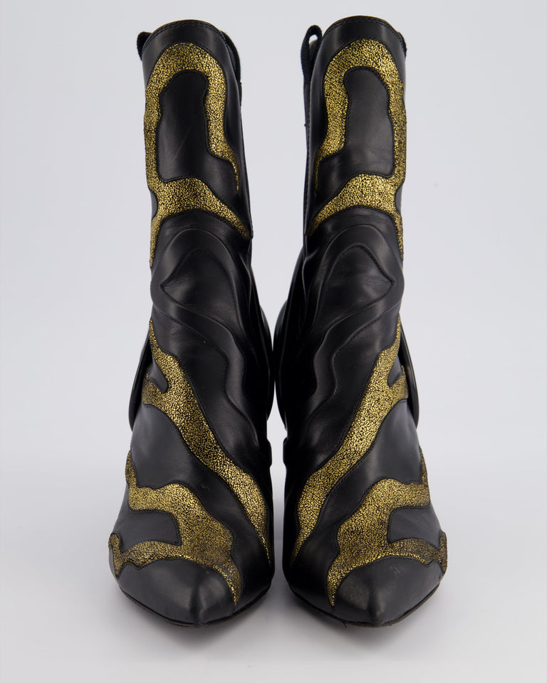 Louis Vuitton Black and Gold Leather 2018 Fireball Western Boots Size EU 39