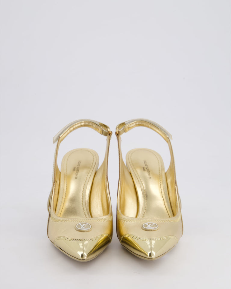 Louis Vuitton Metallic Gold Archlight Slingback Heels With Logo Details Size EU 37