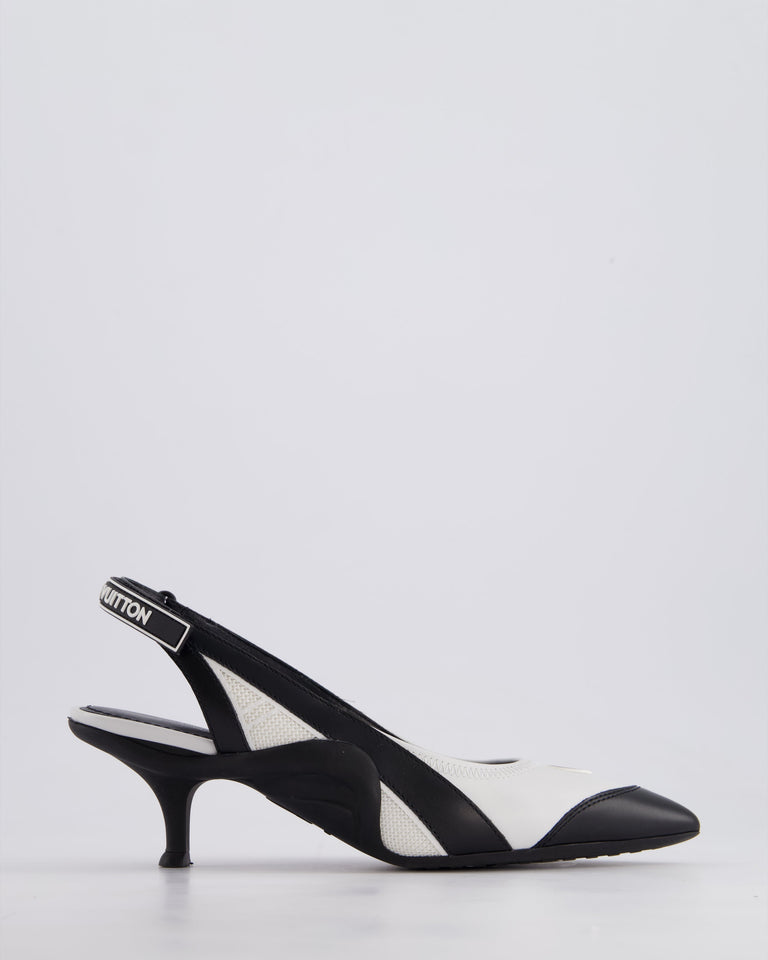 Louis Vuitton Black and White Archlight Slingback Heels With Logo Details Size EU 37