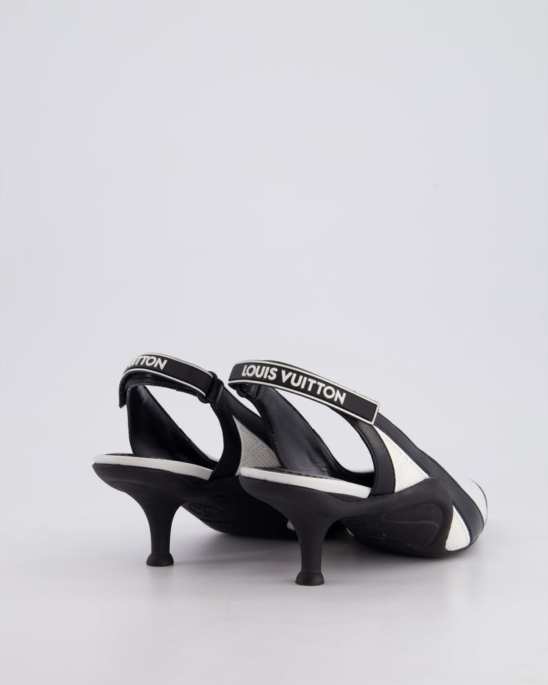 Louis Vuitton Black and White Archlight Slingback Heels With Logo Details Size EU 37