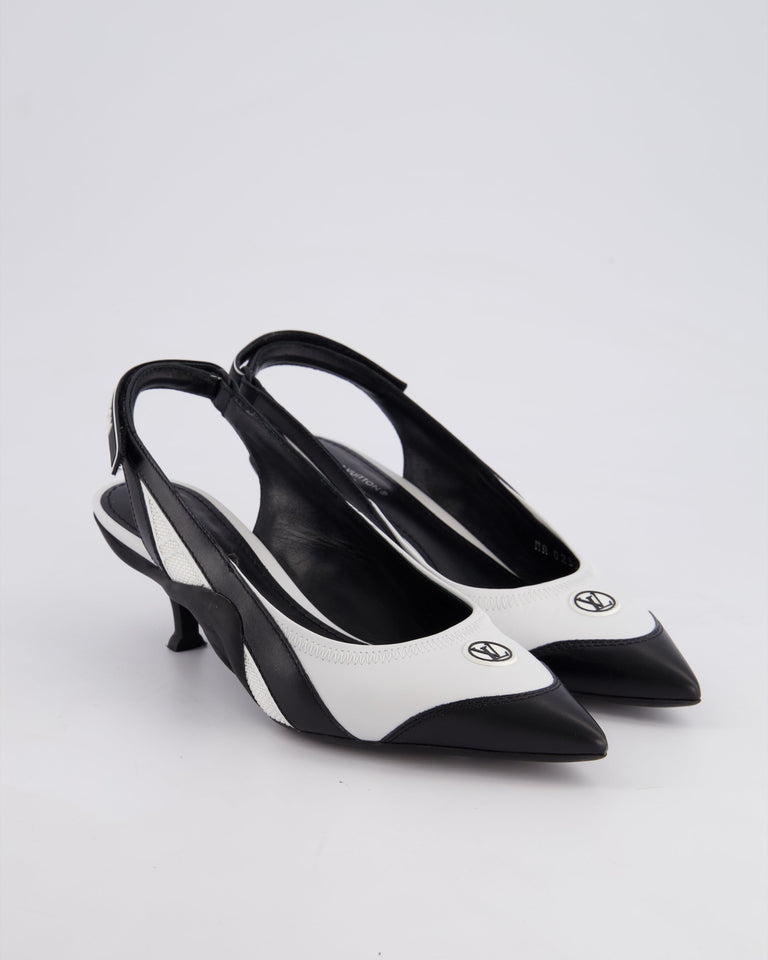 Louis Vuitton Black and White Archlight Slingback Heels With Logo Details Size EU 37