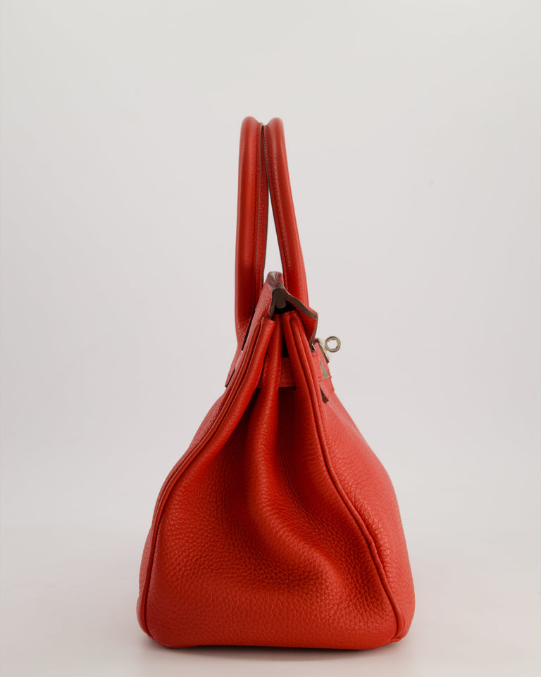 Hermes Birkin 30cm Bag Retourne Rouge Tomate in Clemence Leather with Palladium Hardware