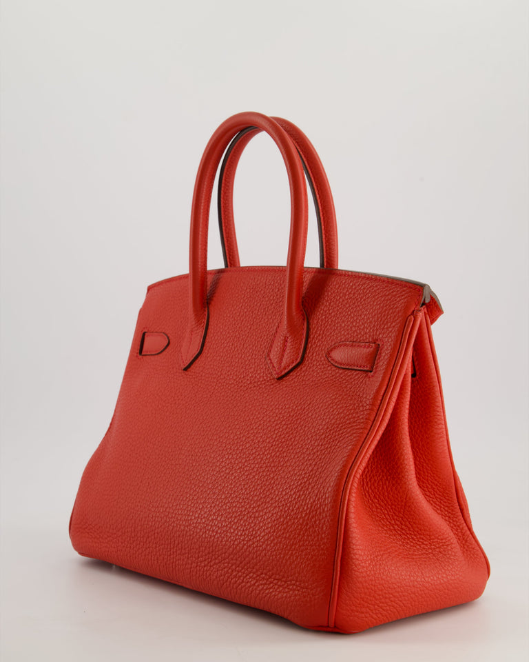 Hermes Birkin 30cm Bag Retourne Rouge Tomate in Clemence Leather with Palladium Hardware