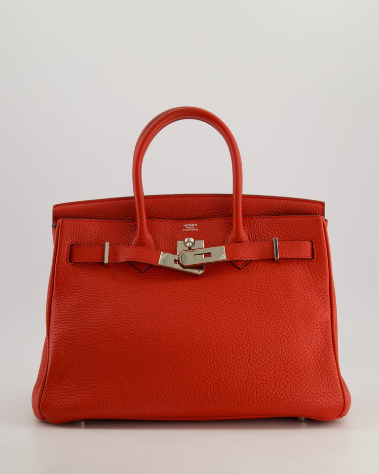 Hermes Birkin 30cm Bag Retourne Rouge Tomate in Clemence Leather with Palladium Hardware