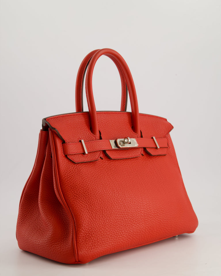Hermes Birkin 30cm Bag Retourne Rouge Tomate in Clemence Leather with Palladium Hardware