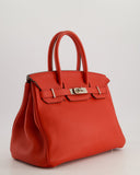 Hermes Birkin 30cm Bag Retourne Rouge Tomate in Clemence Leather with Palladium Hardware