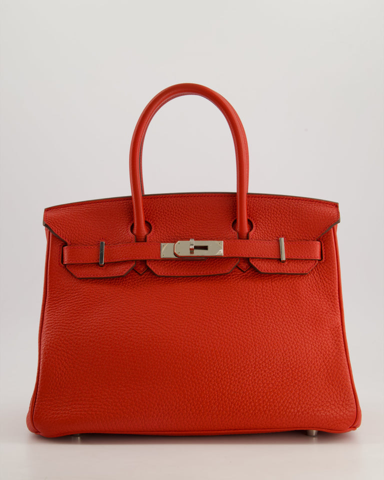 Hermes Birkin 30cm Bag Retourne Rouge Tomate in Clemence Leather with Palladium Hardware