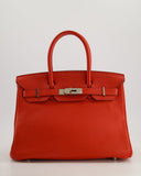 Hermes Birkin 30cm Bag Retourne Rouge Tomate in Clemence Leather with Palladium Hardware